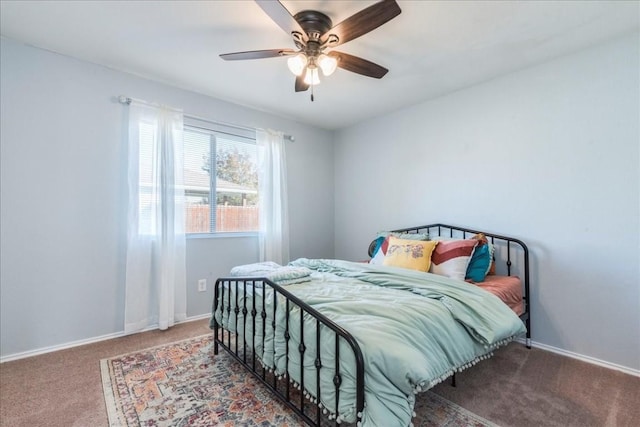 bedroom featuring carpet flooring and ceiling fan