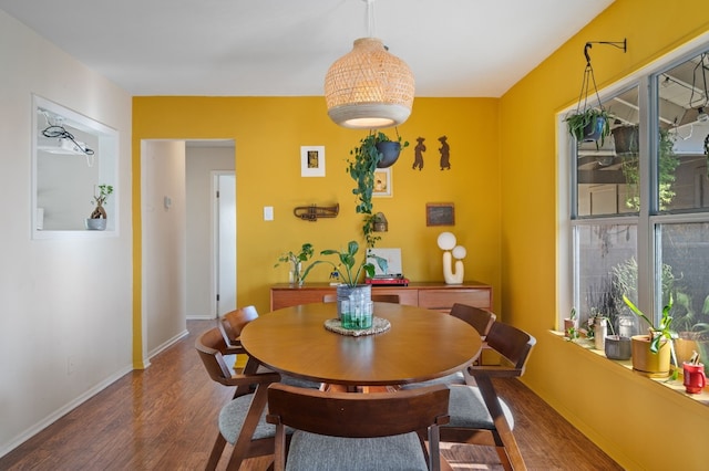 dining area with dark hardwood / wood-style flooring