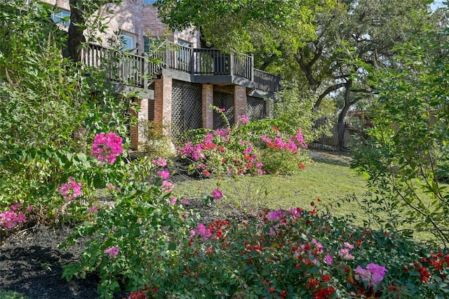 view of yard featuring a wooden deck