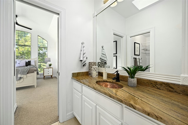 bathroom featuring a skylight and vanity