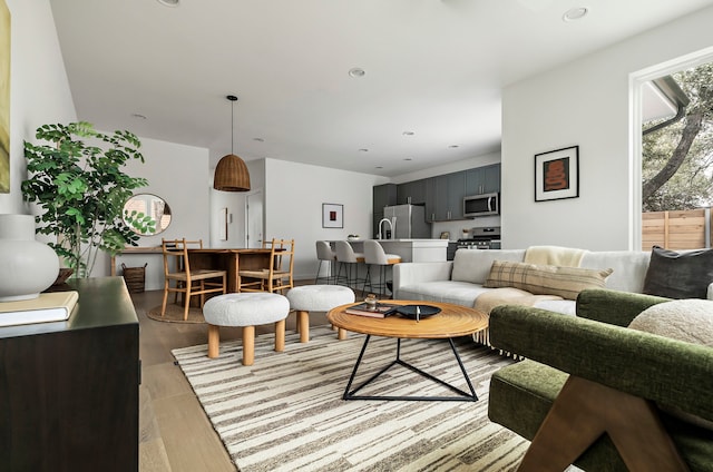 living room with light hardwood / wood-style floors