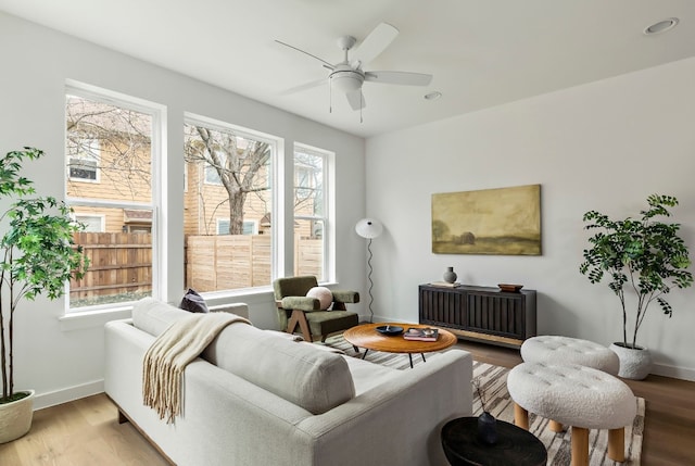 5107 Menchaca Rd Unit 4, Austin, TX 78745 - living area with ceiling fan, wood finished floors, and recessed lighting