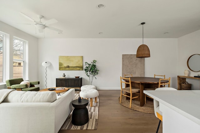 5107 Menchaca Rd Unit 4, Austin, TX 78745 - living area featuring dark wood-style flooring and ceiling fan