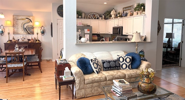 living room featuring light wood-type flooring