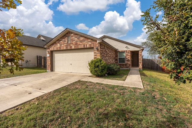 ranch-style house featuring a garage and a front yard