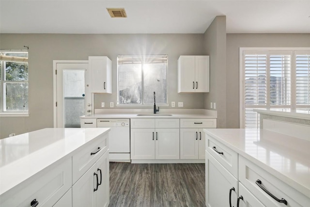 kitchen with dishwasher, white cabinetry, sink, and a wealth of natural light