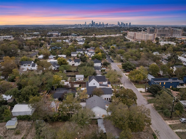 view of aerial view at dusk