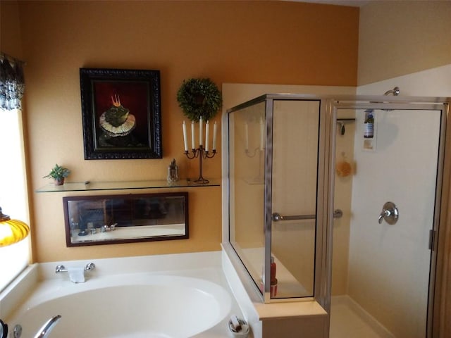 bathroom with plus walk in shower