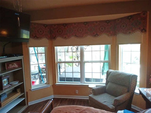 living area with hardwood / wood-style floors