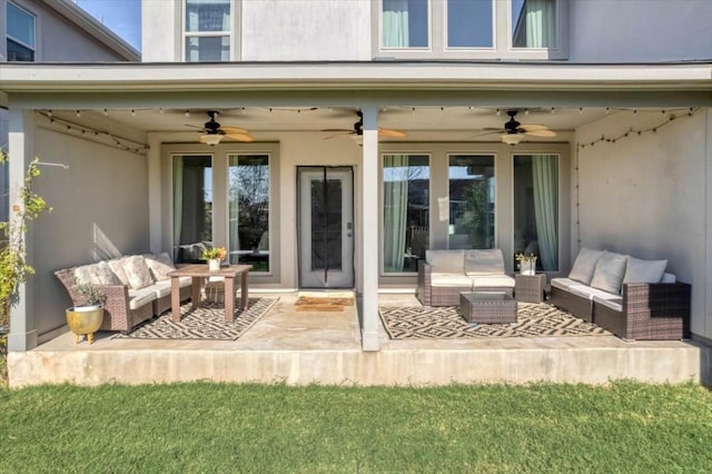 exterior space featuring a patio area and outdoor lounge area