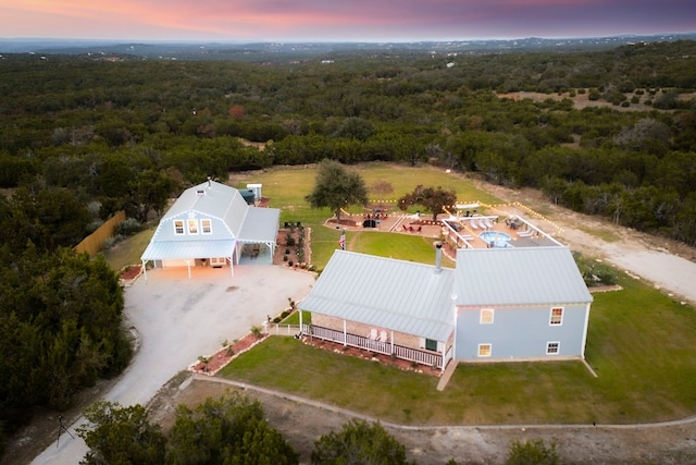 view of aerial view at dusk