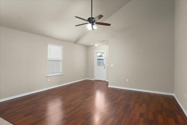 unfurnished room with dark hardwood / wood-style flooring, plenty of natural light, and ceiling fan