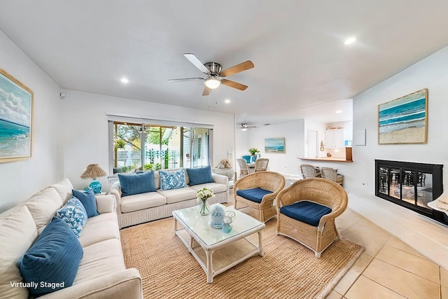 living room with light tile patterned flooring