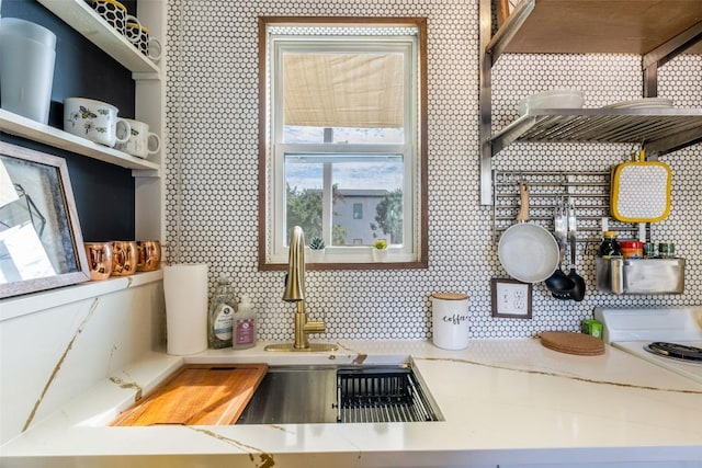 interior space featuring backsplash