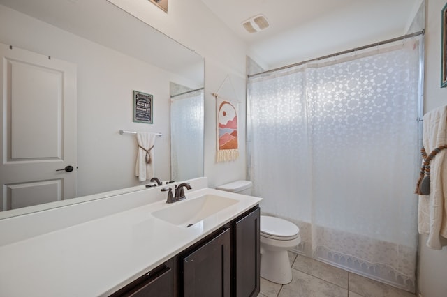 bathroom with tile patterned flooring, vanity, and toilet