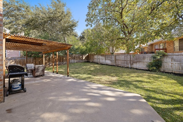 view of patio / terrace featuring a pergola and a grill