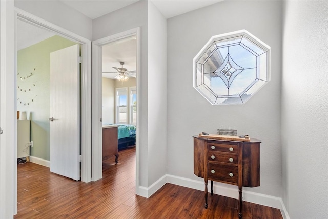 interior space featuring dark hardwood / wood-style floors and ceiling fan