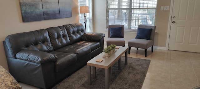 living room with light tile patterned floors