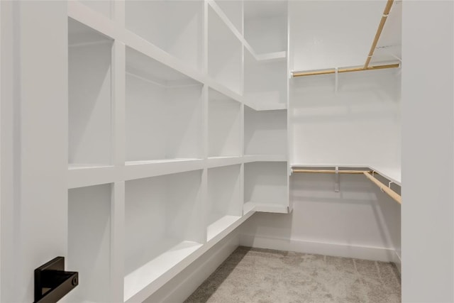 spacious closet featuring light carpet