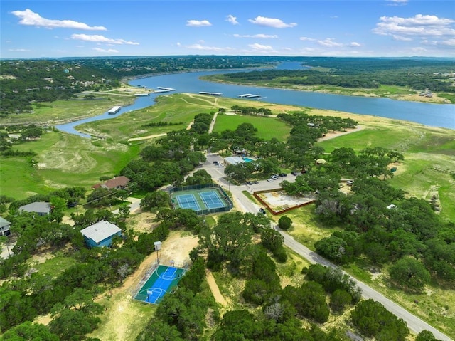 aerial view featuring a water view