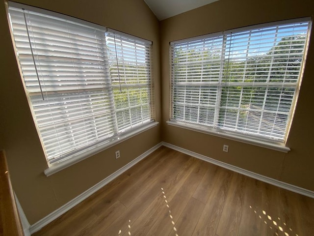 1005 N Lbj Dr Unit A-5, San Marcos, TX 78666 - spare room with wood finished floors, baseboards, and lofted ceiling