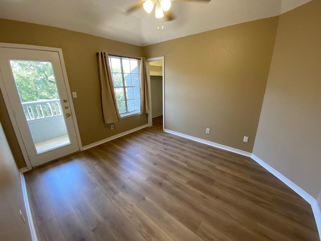 1005 N Lbj Dr Unit A-5, San Marcos, TX 78666 - spare room featuring ceiling fan, wood finished floors, and baseboards