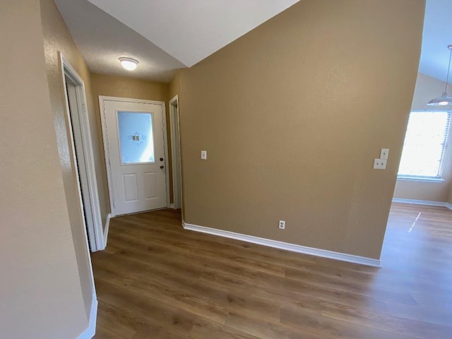 1005 N Lbj Dr Unit A-5, San Marcos, TX 78666 - hall with wood finished floors, baseboards, and vaulted ceiling