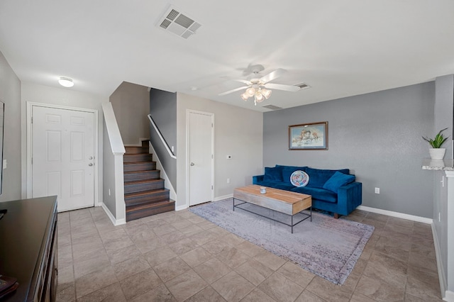 living room with ceiling fan