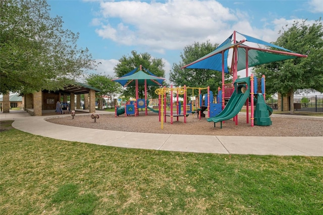 view of jungle gym with a yard