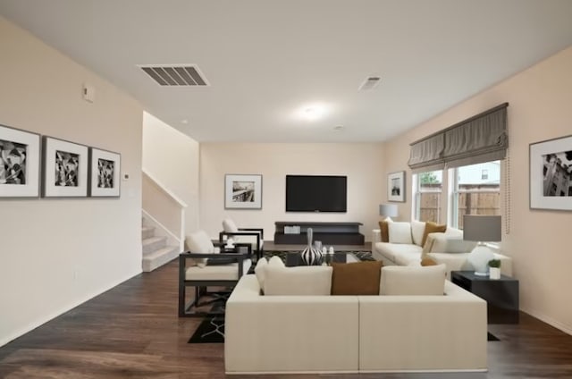 living room with dark wood-type flooring