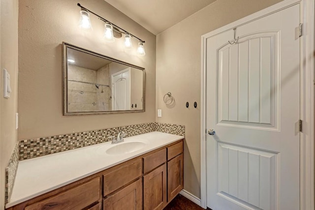 bathroom featuring vanity and walk in shower