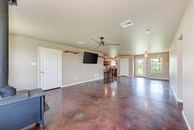 living room featuring ceiling fan