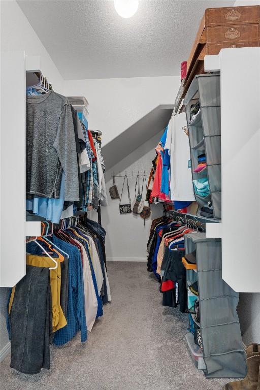 walk in closet featuring carpet floors