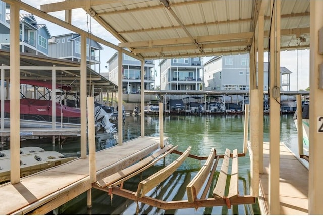 view of dock with a water view