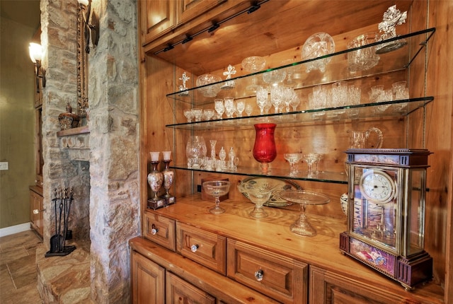 bar with butcher block counters