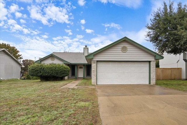 single story home with a garage and a front yard