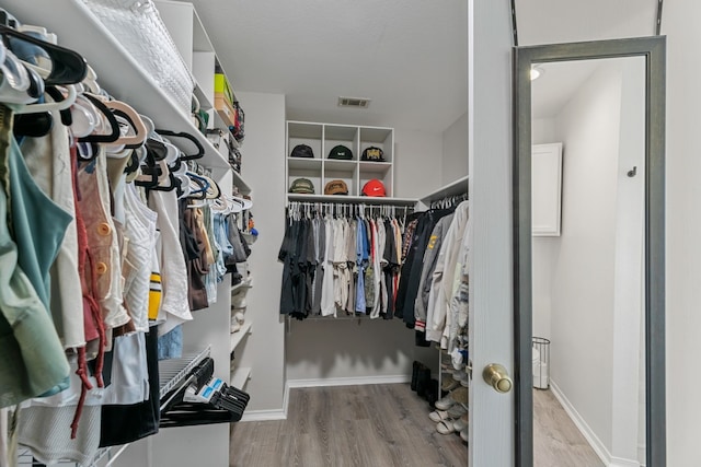 walk in closet with wood-type flooring