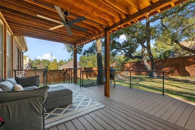 wooden terrace with ceiling fan