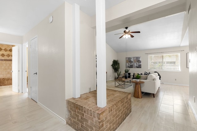 living room featuring ceiling fan