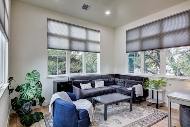 living room with hardwood / wood-style floors