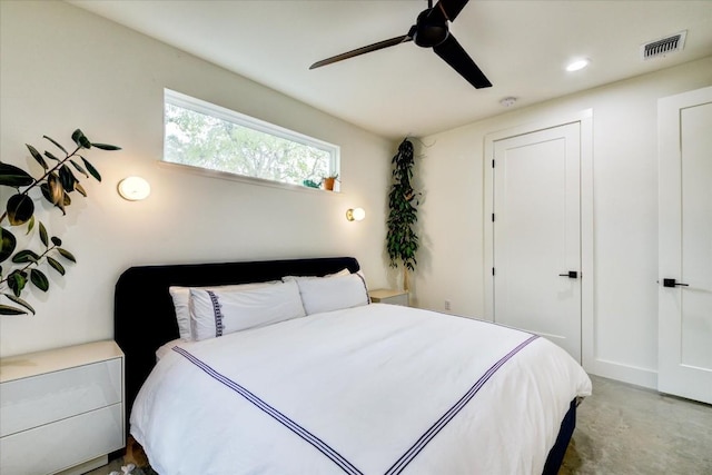 bedroom featuring ceiling fan