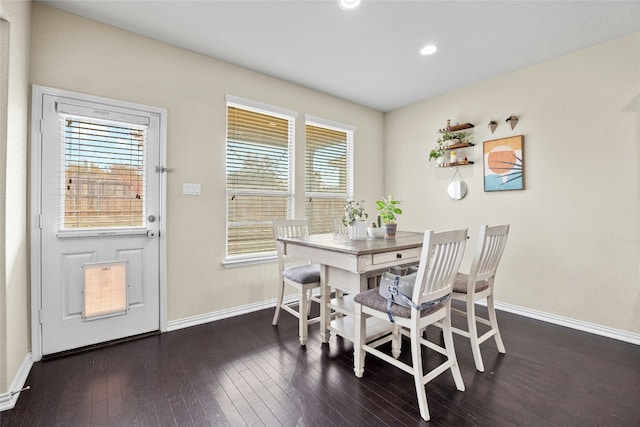 dining area with a healthy amount of sunlight and dark wood-type flooring