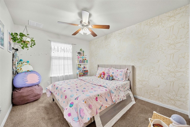 bedroom with carpet flooring and ceiling fan