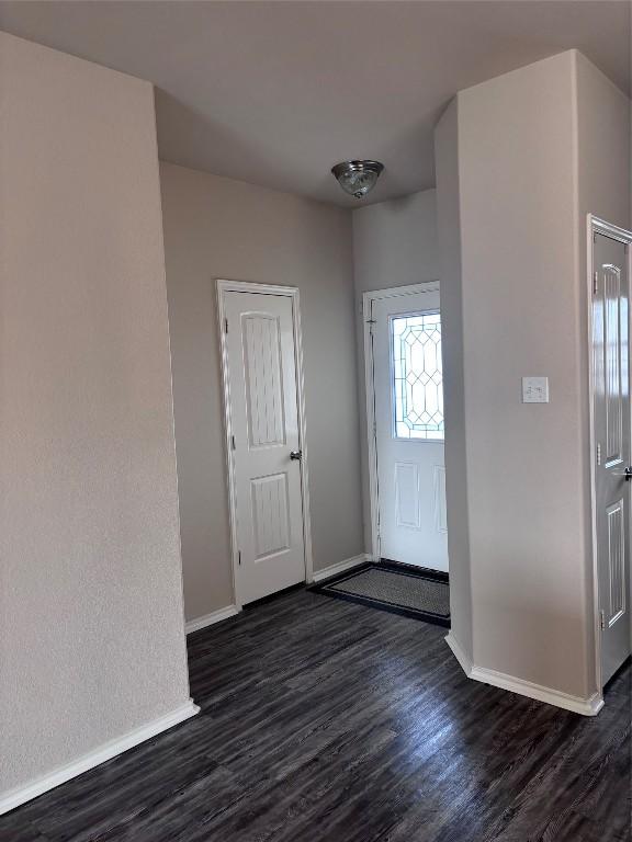 entryway with dark hardwood / wood-style flooring