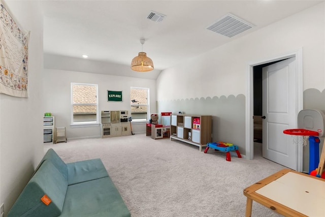 rec room with carpet floors