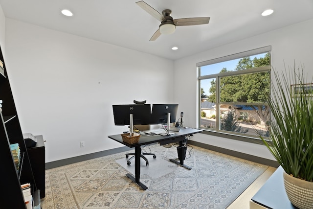 home office featuring ceiling fan