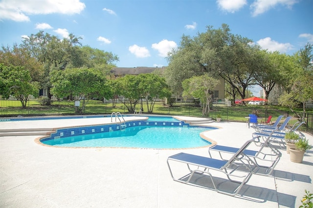 view of swimming pool featuring a patio