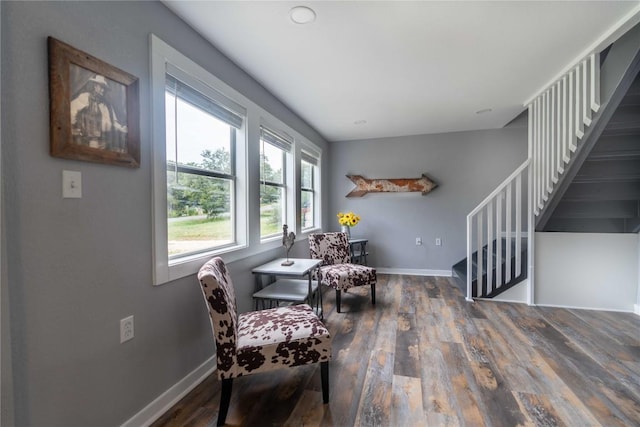 sitting room with dark hardwood / wood-style flooring