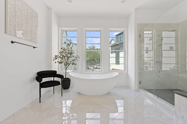 bathroom with independent shower and bath