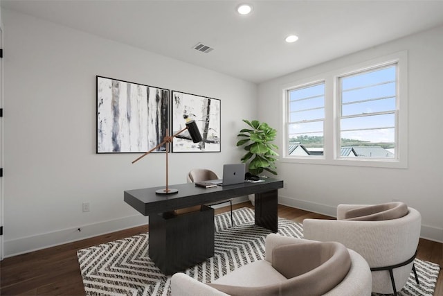 office area with dark wood-type flooring